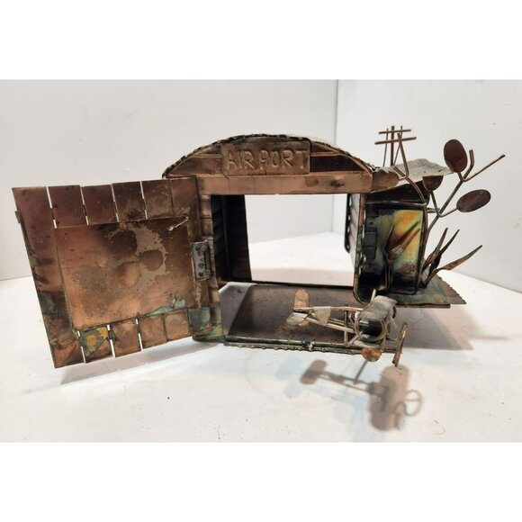Vintage Hand Crafted Oxidized Copper Metal Airport Hanger Music Box Hong Kong - Picture 10 of 16